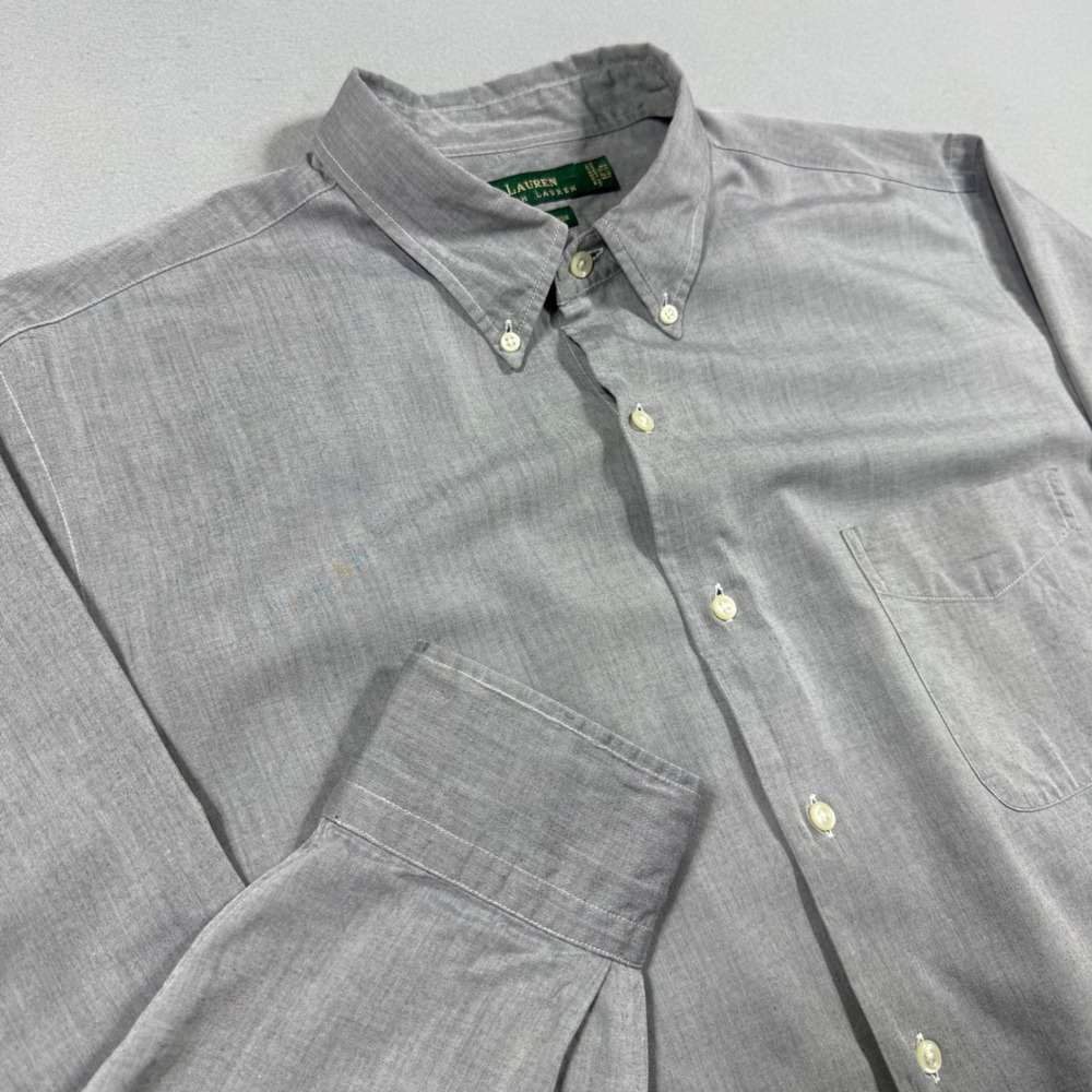 Lauren Ralph Lauren Mens Grey Cotton Button Down Shirt Long Sleeve 17.5 34/35